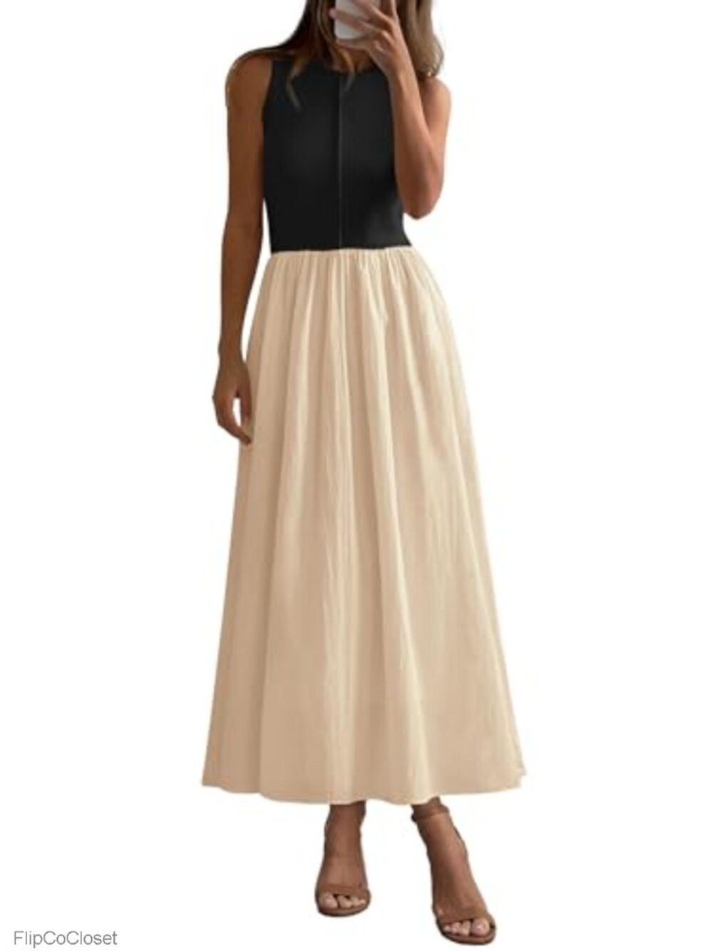 Pleated Maxi Dress with Pockets - A-Line Flowy Summer Tank Dress